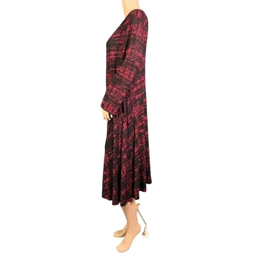TORRID Womens 1X Red Black Abstract Plaid Long Sleeve Surplice Neck Wrap Dress - Picture 7 of 15